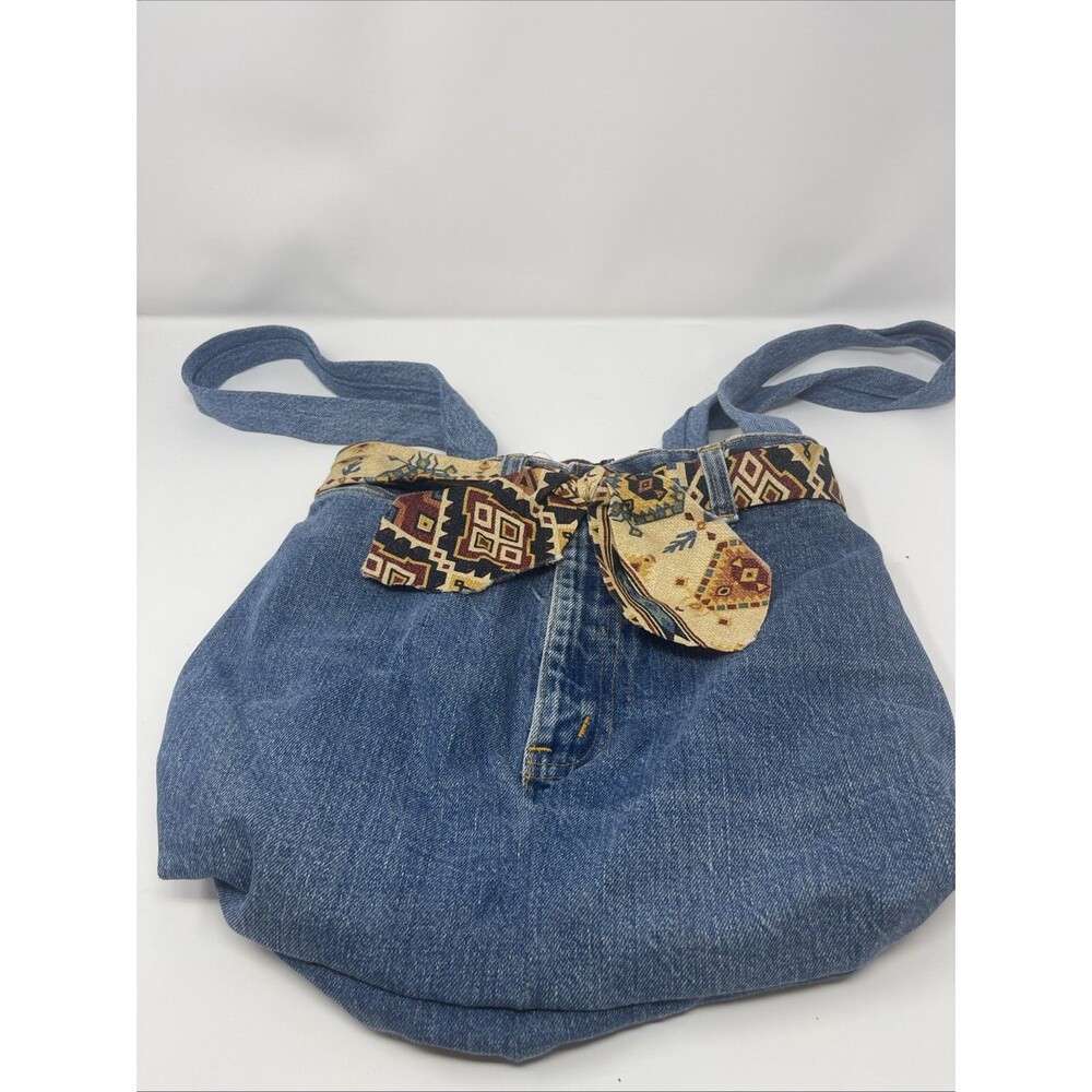 Blue Jean Denim Purse Upcycled Handmade Bag Shoulder Boho Crafted